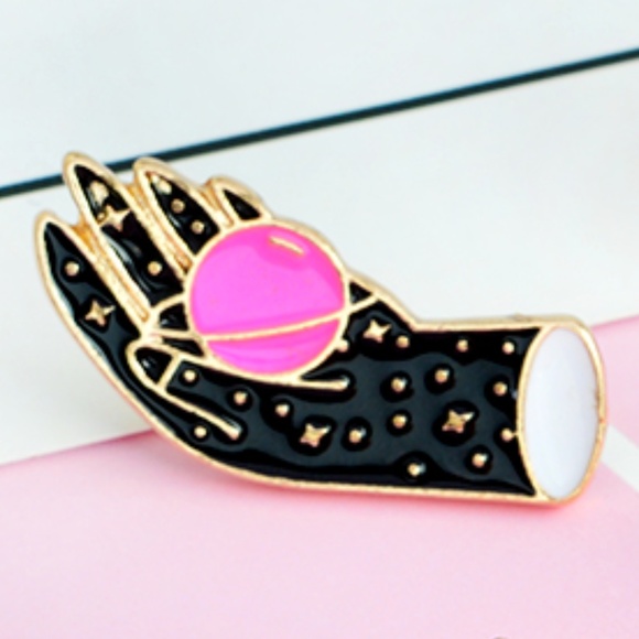 Space Hand Enamel Pin Planet Alien Cosmos - Picture 5 of 8